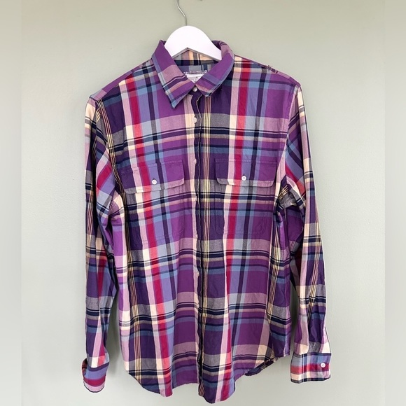 Lauren Ralph Lauren Tops - lauren ralph lauren Flannel Shirt Sz L Plaid Elbow Patch Button Down FLAW Purple
